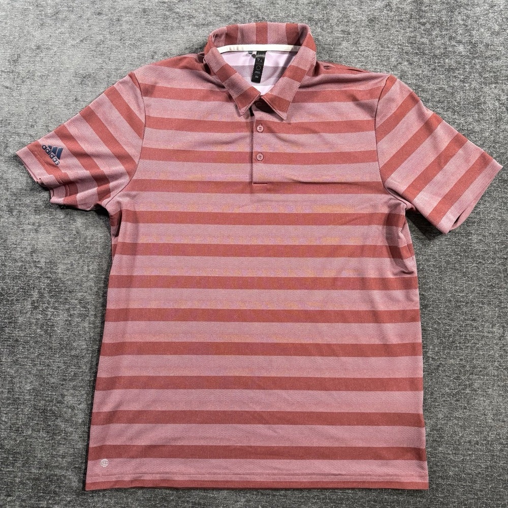 Adidas Golf Polo Shirt Size Large Dusty Red Stripe Poly Stretch Performance